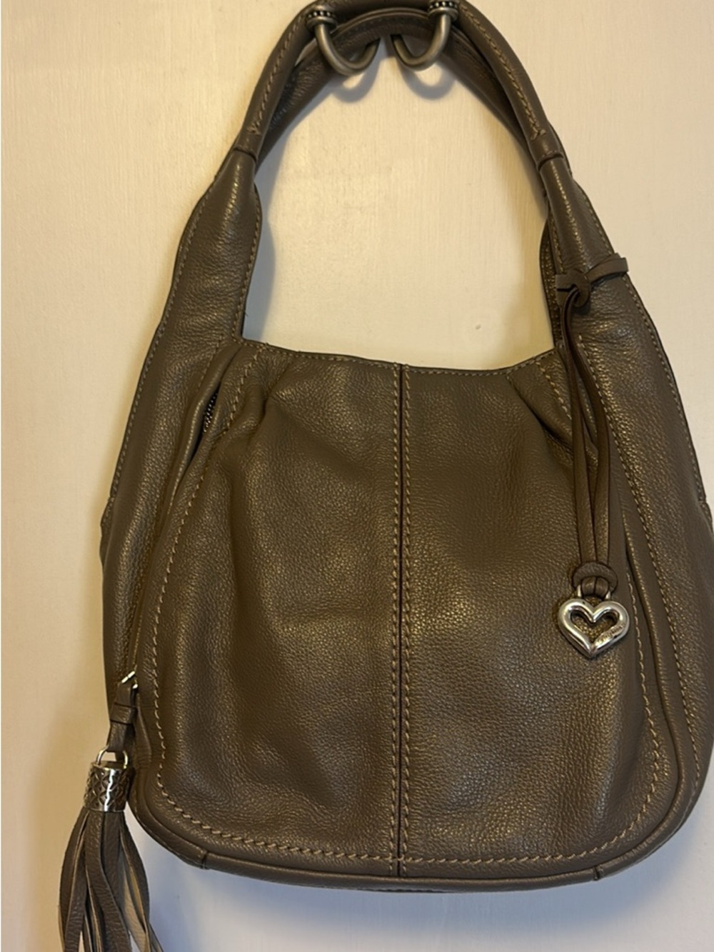 Brighton Taupe Pebbled Leather Shoulder Bag with Heart Charm